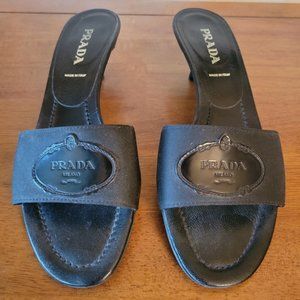 Prada Black Kitten Heeled Slide Sandal - Size 7.5M